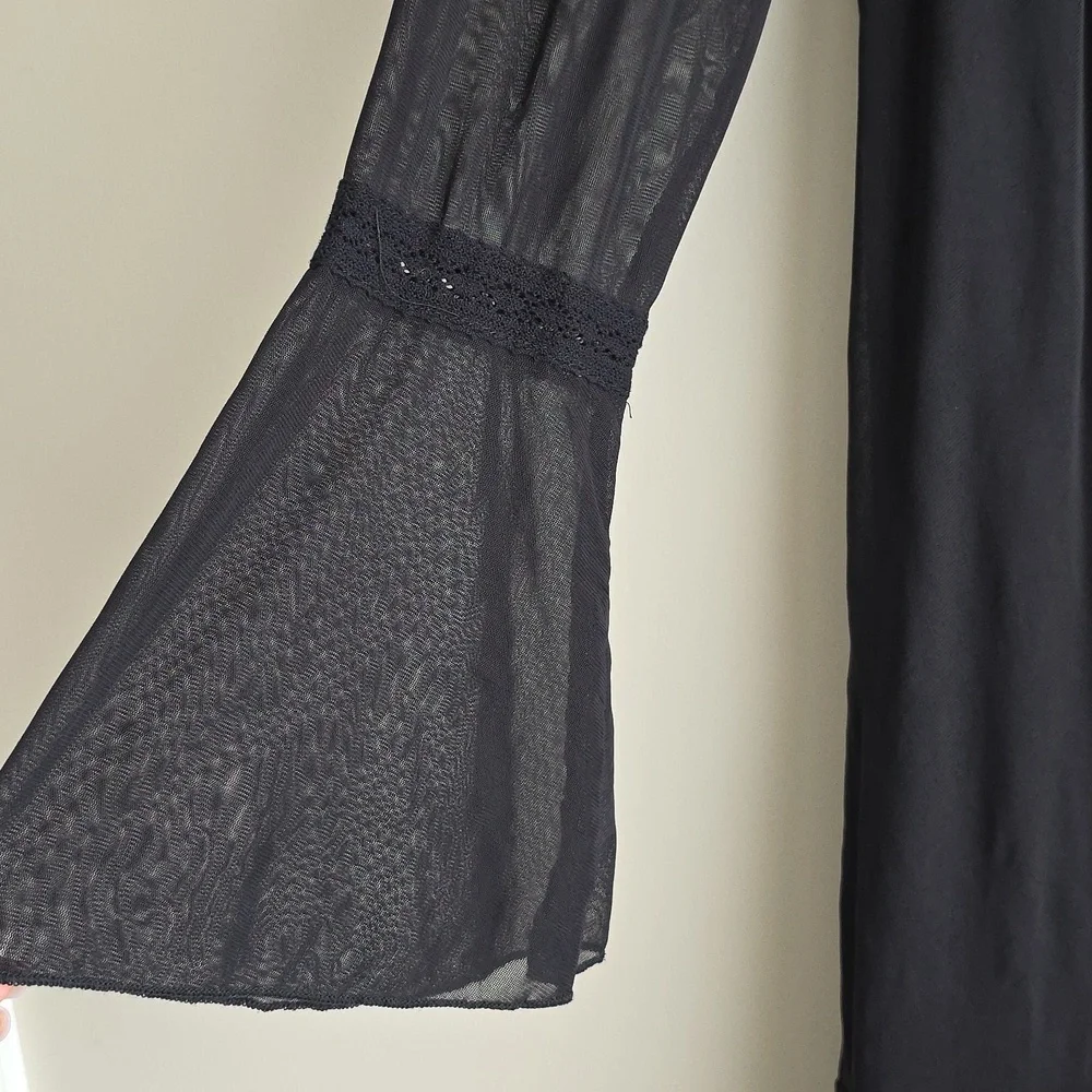 Altar'd State Black Crochet Lace Bell Sleeve Boho Mini Dress - Picture 6 of 13